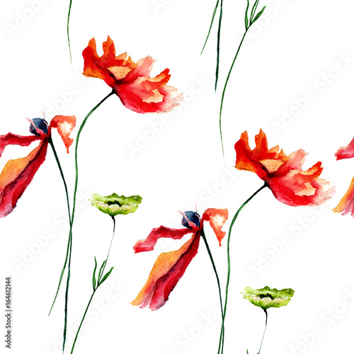 Fototapeta Naklejka Na Ścianę i Meble -  Stylized Poppy flowers illustration