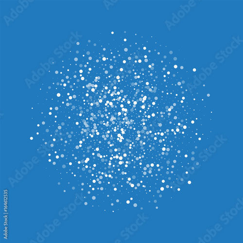 Random falling white dots. Sphere with random falling white dots on blue background. Vector illustration.