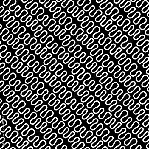 Seamless linear pattern with thin elegant curved white lines on black background. Abstract texture. Geometric background.
