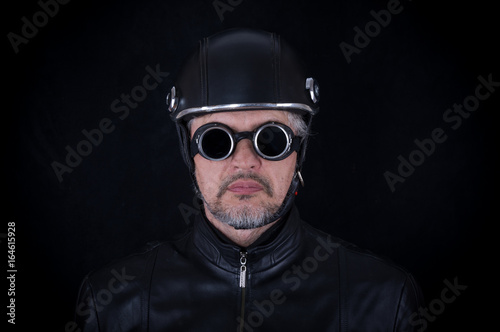 Portrait of a man in a motorcycle helmet