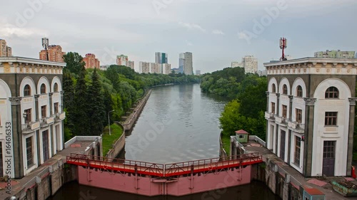 The Sluices of the Moscow River. Timelapse Mnevniki zone Karamyshevskaya Naberezhnaya photo