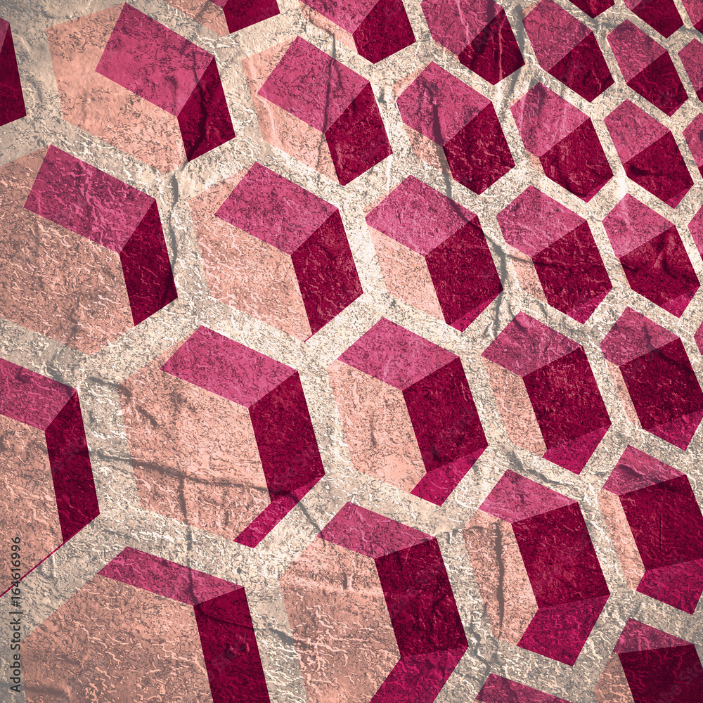 Perspective view on honeycomb. Hexagon pattern background. Isometric geometry. Grunge texture effect Perspective view on honeycomb. Hexagon pattern background. Isometric geometry. Grunge texture effect