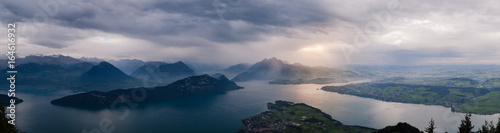 Fotografie, Obraz panorama view of Quatre Cantons Lake in Luzern, Switzerland, with a storm sky reflection on water