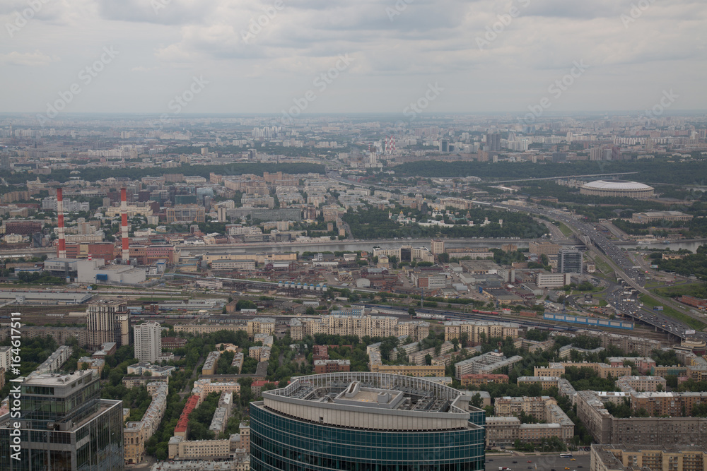 Russian capital Moscow June 2017 view from Moskva city highrise