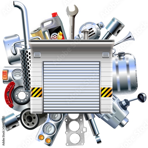 Vector Car Parts with Garage