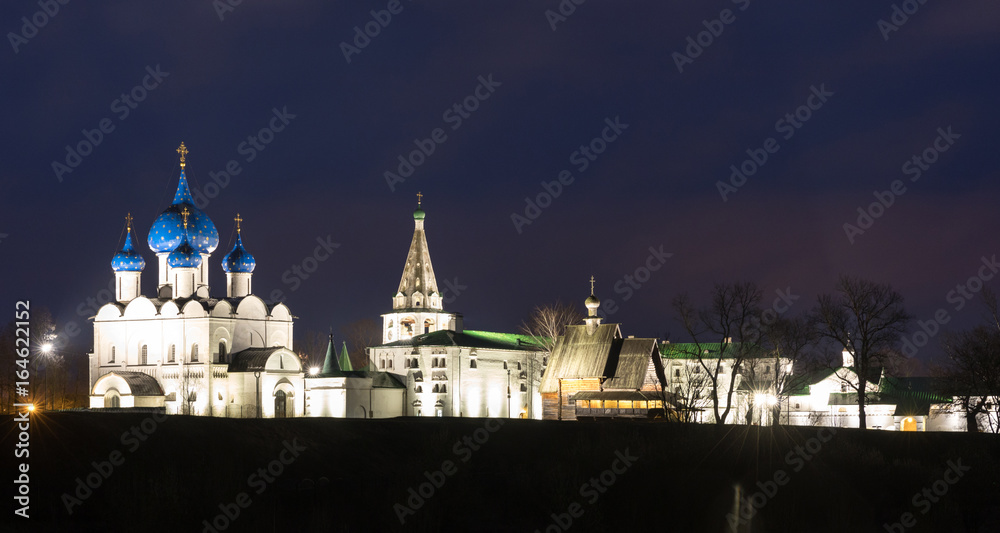 Suzdal, Russia. Nativity Cathedral of Suzdal Kremlin at night in summer