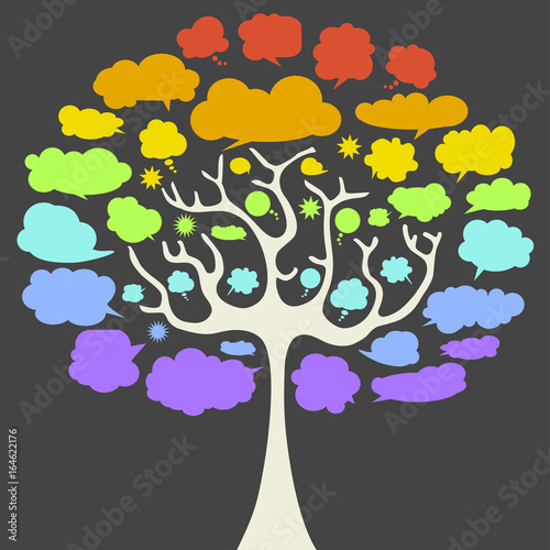 Cloud bubble tree. Rainbow colored tree. 