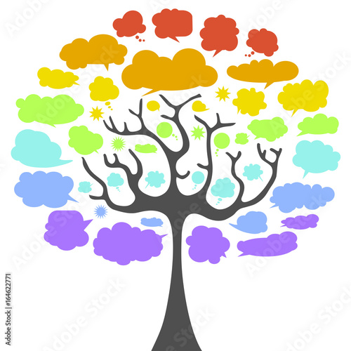 Cloud bubble tree. Rainbow colored tree. 