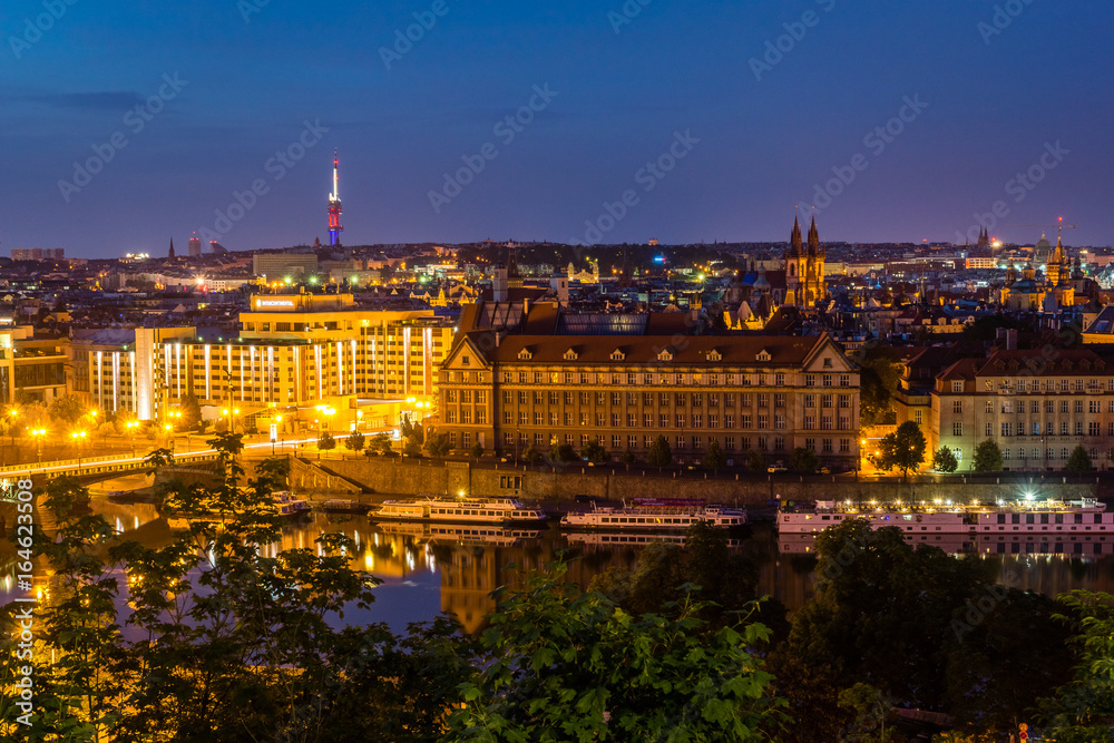 Night view of the panorama Prague, Czech Republic
