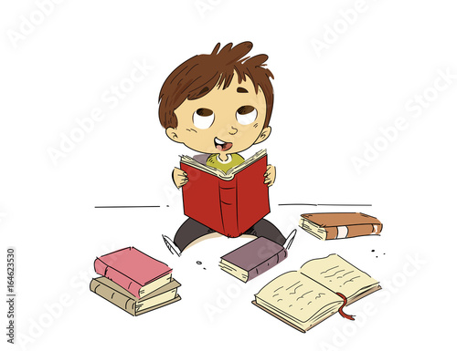 Niño leyendo un libro sentado en el suelo
