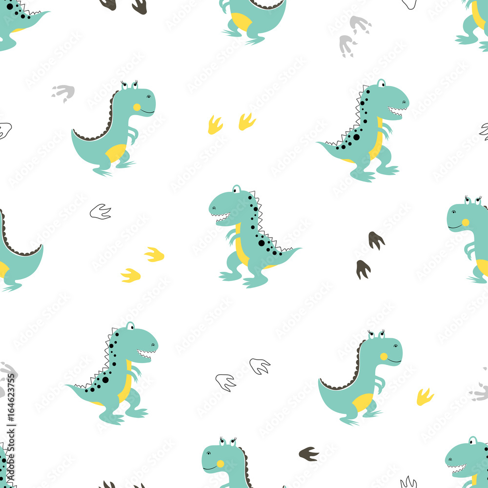 Cute dinosaurs pattern. Vector cartoon dino background. Baby print ...