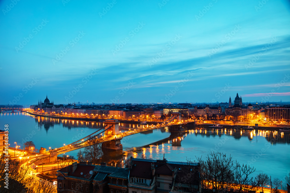 Overview of Budapest at sunset