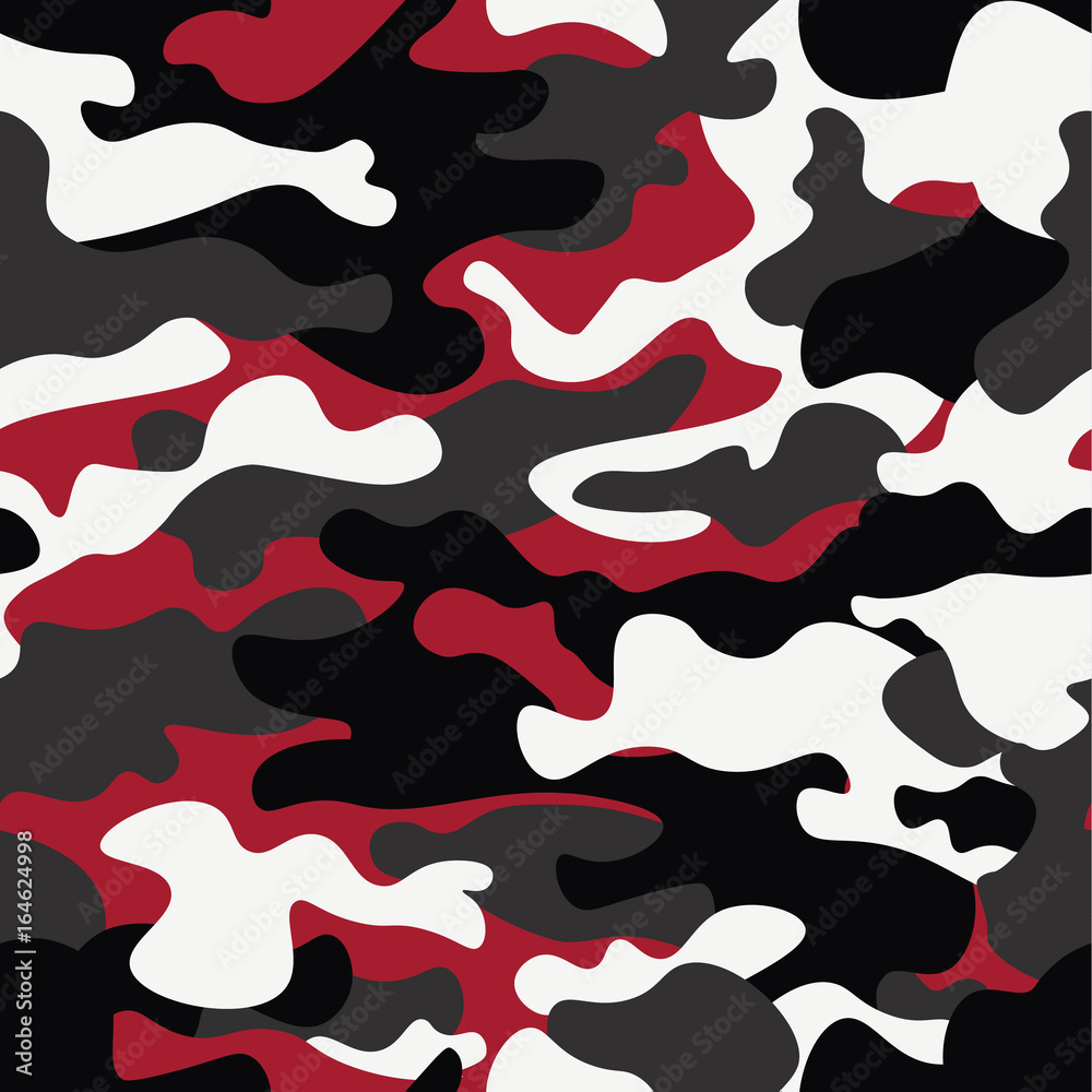 Seamless camouflage pattern background. Classic clothing style masking camo  repeat print. Red, white, brown black colors forest texture. Design  element. Vector illustration Stock-Vektorgrafik | Adobe Stock