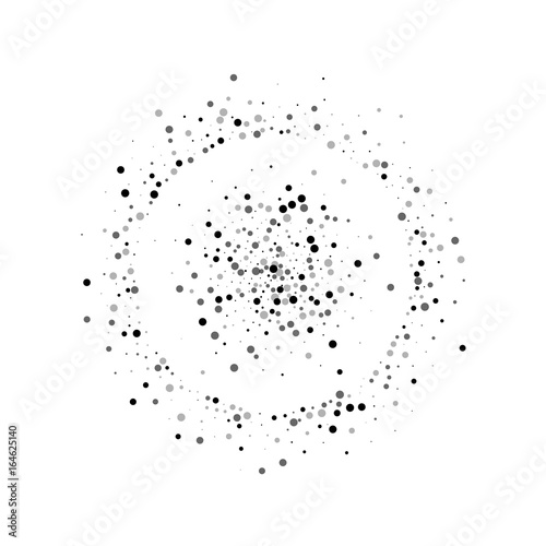 Dense black dots. Small double circle with dense black dots on white background. Vector illustration.