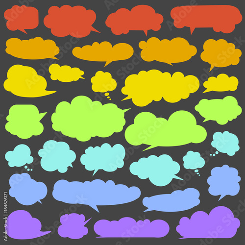 Set of rainbow colored speech bubbles. Cloud bubbles.