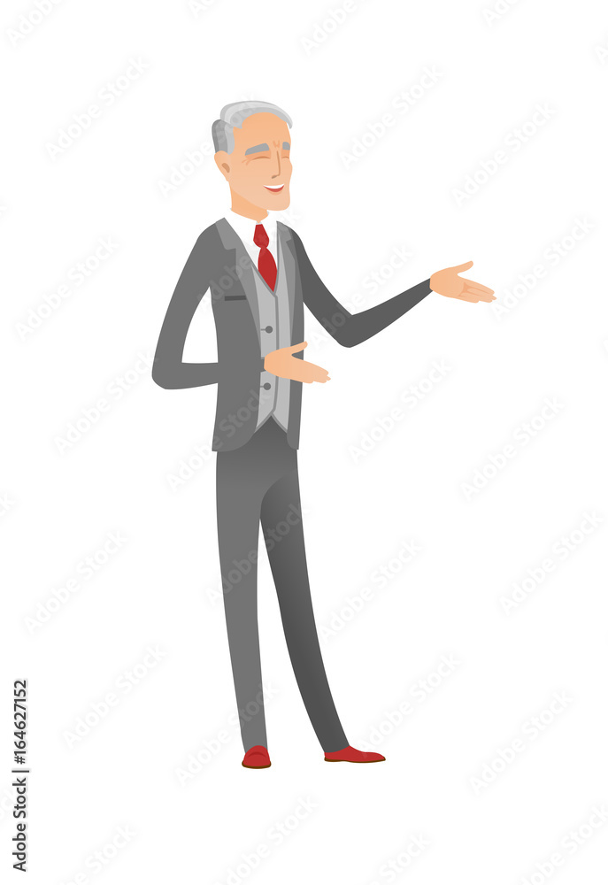 Senior caucasian happy businessman gesturing. Senior caucasian happy businessman gesturing.