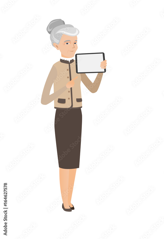 Caucasian business woman holding tablet computer. Caucasian business woman holding tablet computer.