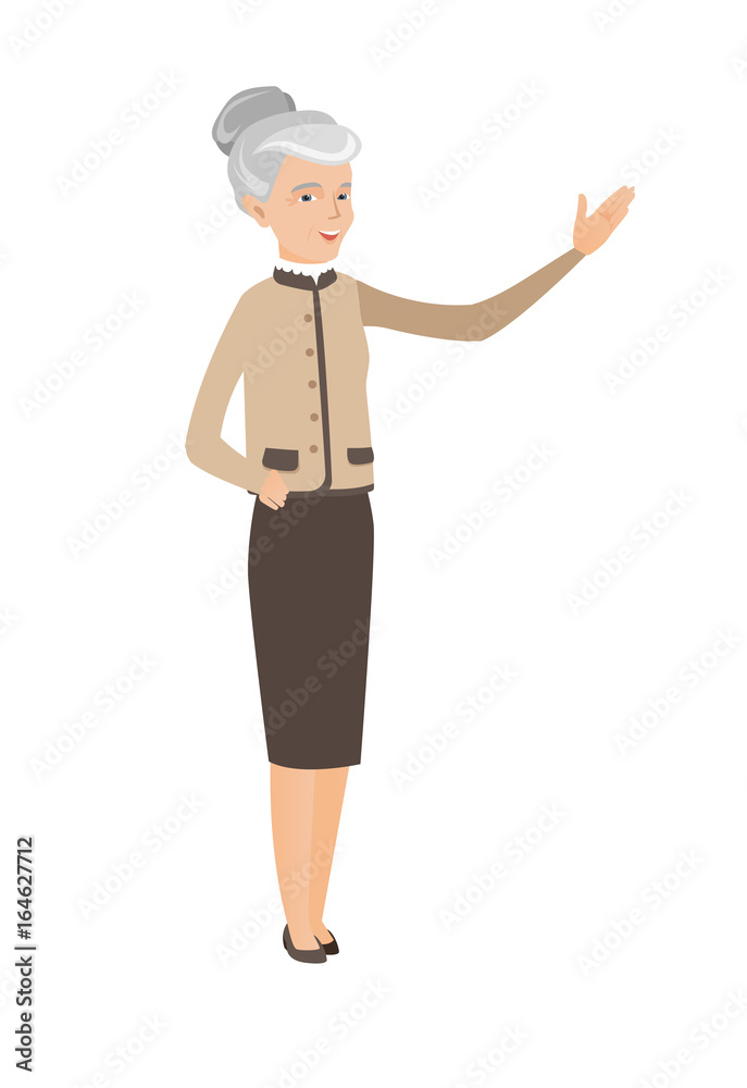 Caucasian business woman with outstretched hand. Caucasian business woman with outstretched hand.