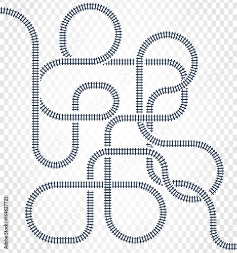Railway line, labyrinth and nodes. Map of the tramway for trains with turns and bridges vector illustration