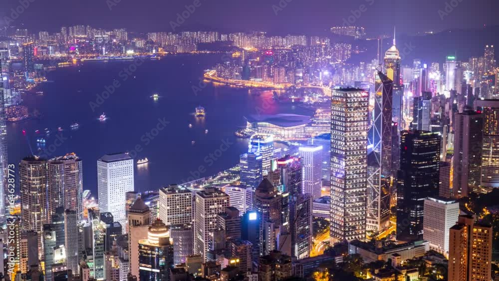 The peak, Hong Kong, 28 May 2017 -: Time lapse of Hong Kong downtown at night