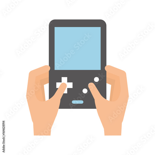 hands user with Portable video game console vector illustration design