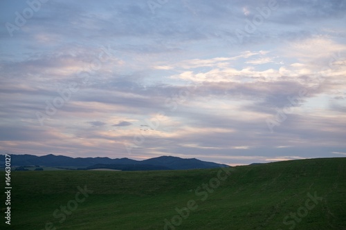 Colorful sunset on meadow. Slovakia