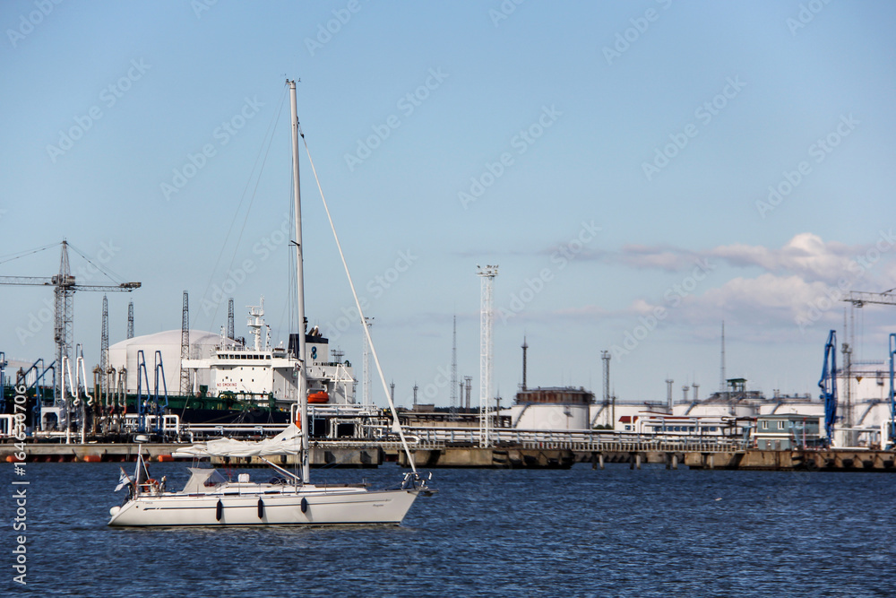 ship coming to marina Latvia, Ventspils