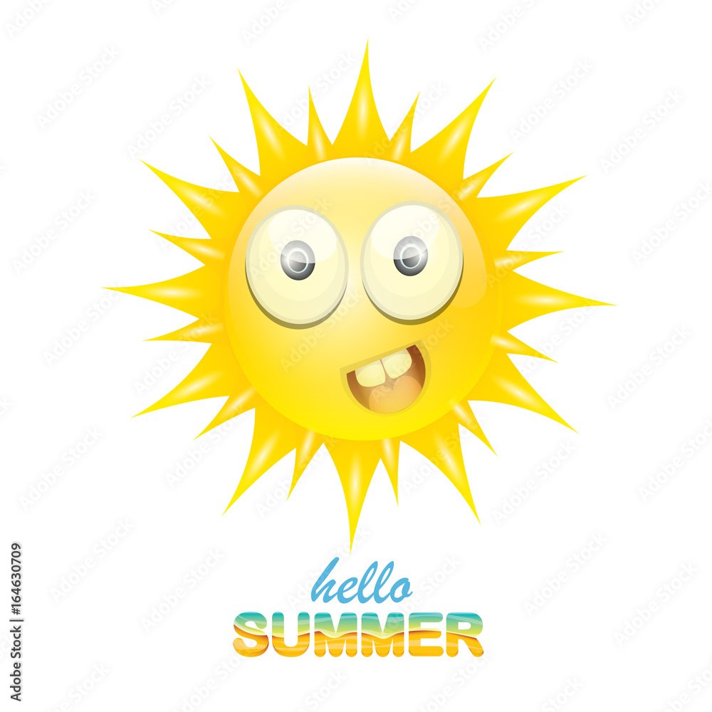 vector hello summer label with smiling shiny sun