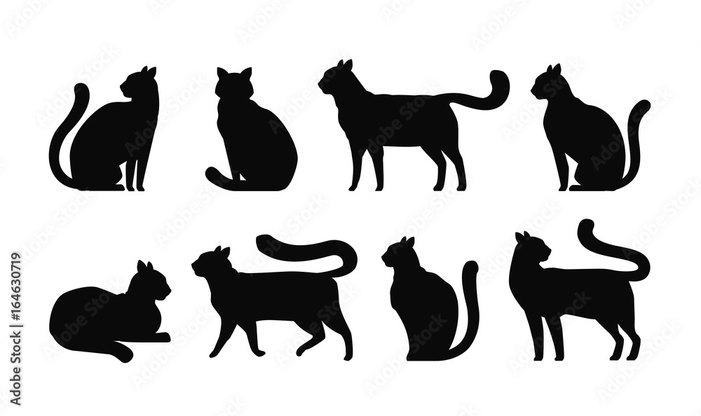 Black Cat Silhouette Vector Feline Animal Icon Stock Vector