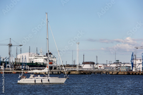 ship coming to marina Latvia, Ventspils