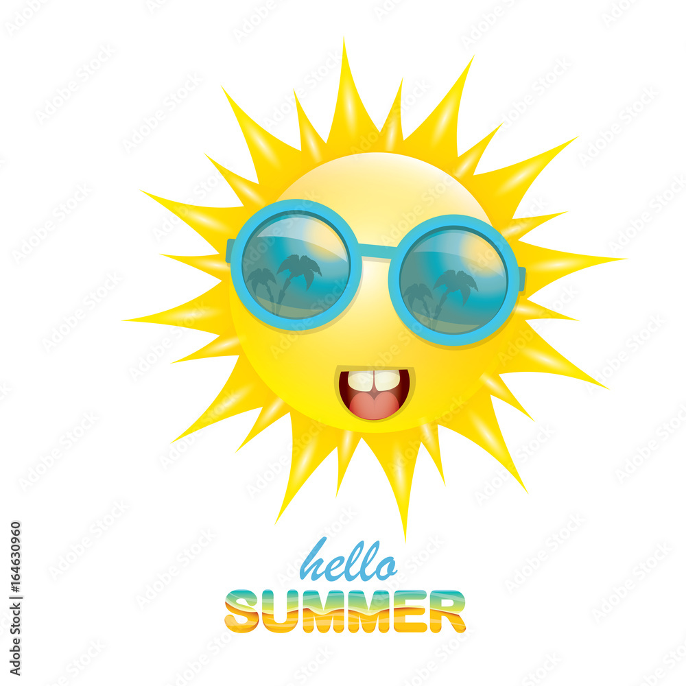 vector hello summer label with smiling shiny sun