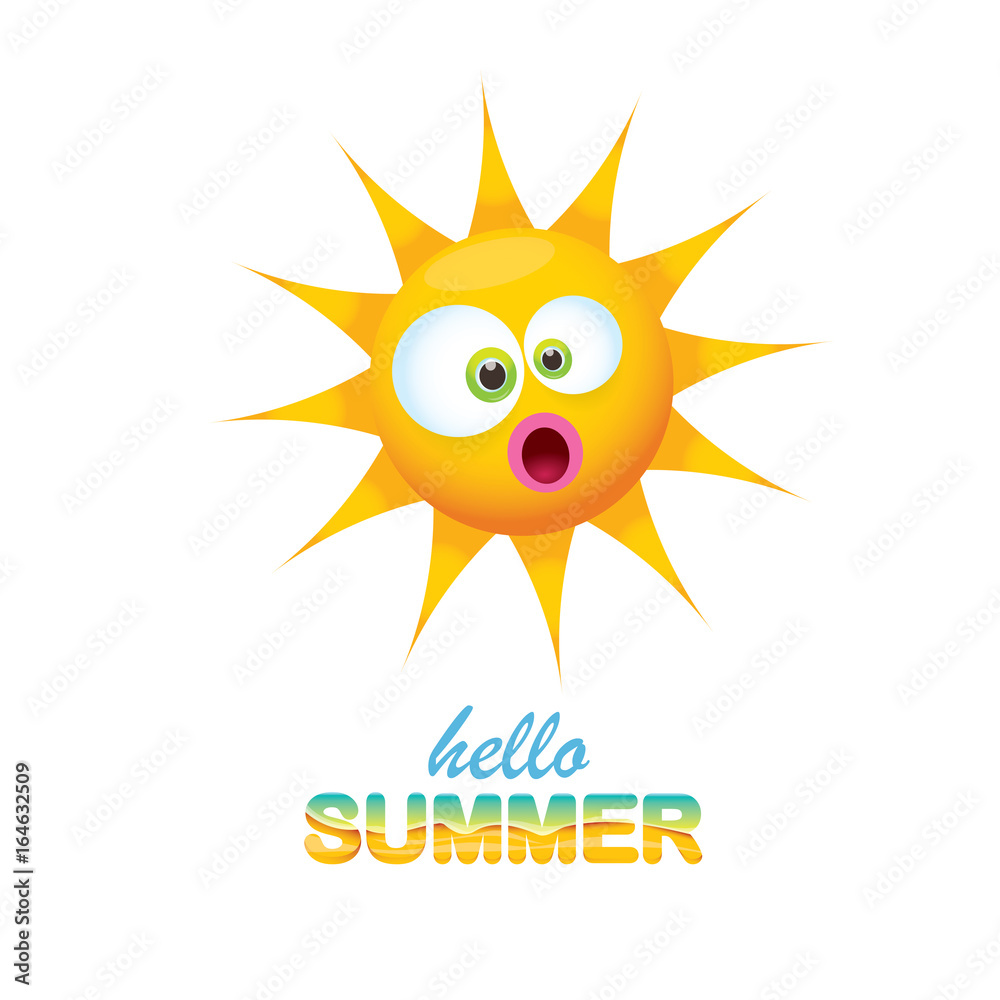 vector hello summer label with smiling shiny sun vector hello summer label with smiling shiny sun