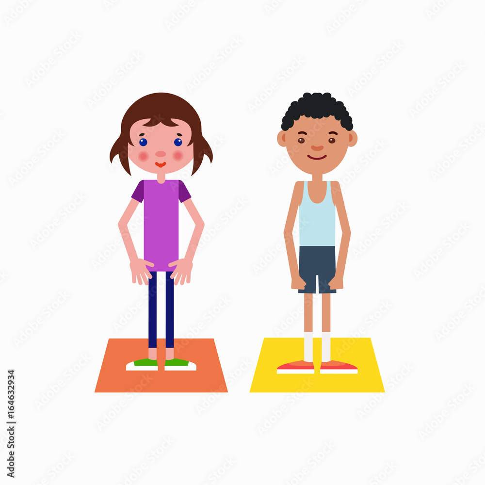 Girl and boy got ready for the physical exercises Girl and boy got ready for the physical exercises