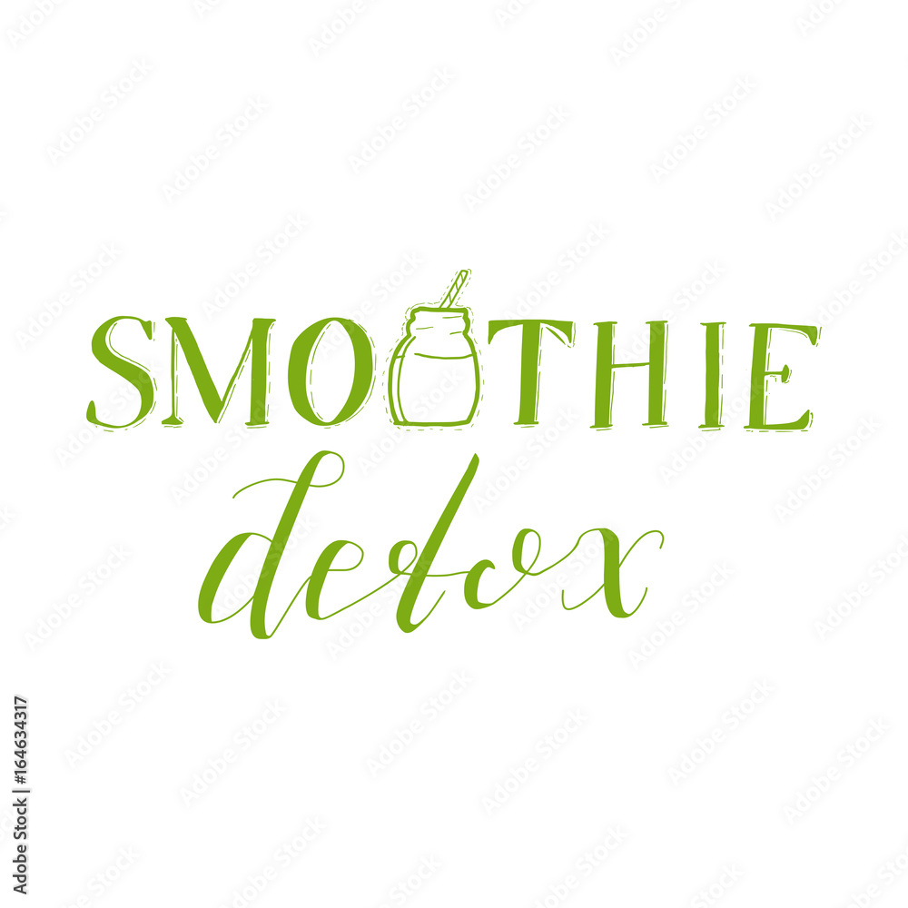 Smoothie Detox Emblem Isolated on White Background. Green Logo with Hand Drawn Lettering and Jar Design. Vector Illustration. Smoothie Detox Emblem Isolated on White Background. Green Logo with Hand Drawn Lettering and Jar Design. Vector Illustration.