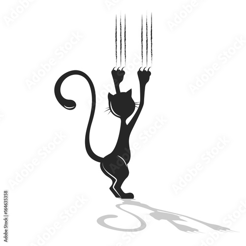 Comical silhouette of a cat the scratching background.