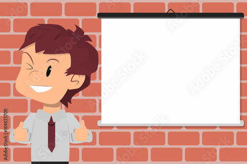 Employee shows enthusiasm for new job opportunity in white poster to fill out. job vacancy
