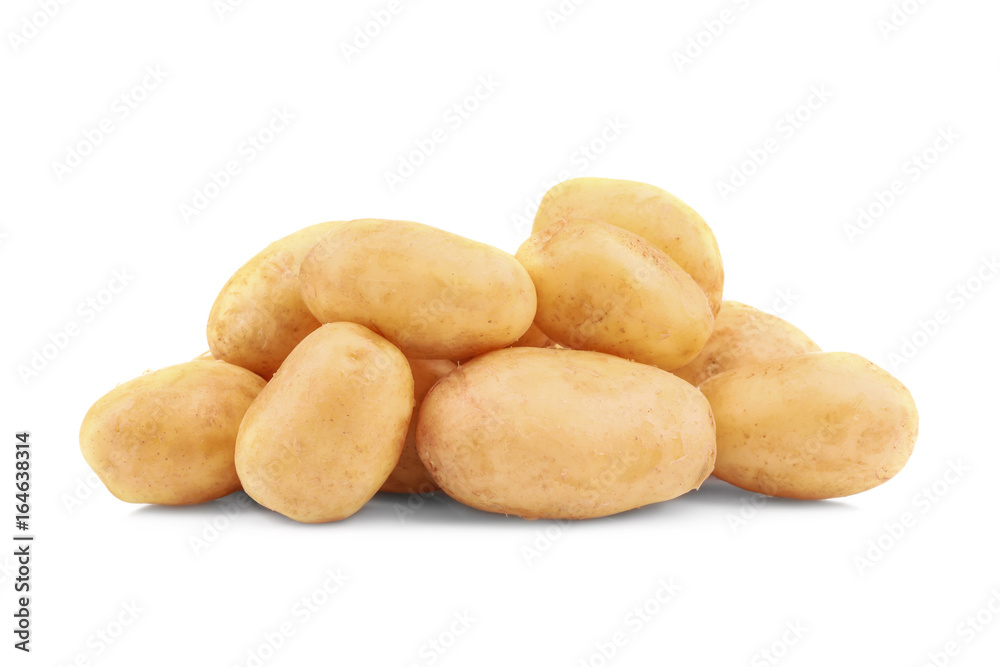 Raw unpeeled potatoes on white background Raw unpeeled potatoes on white background