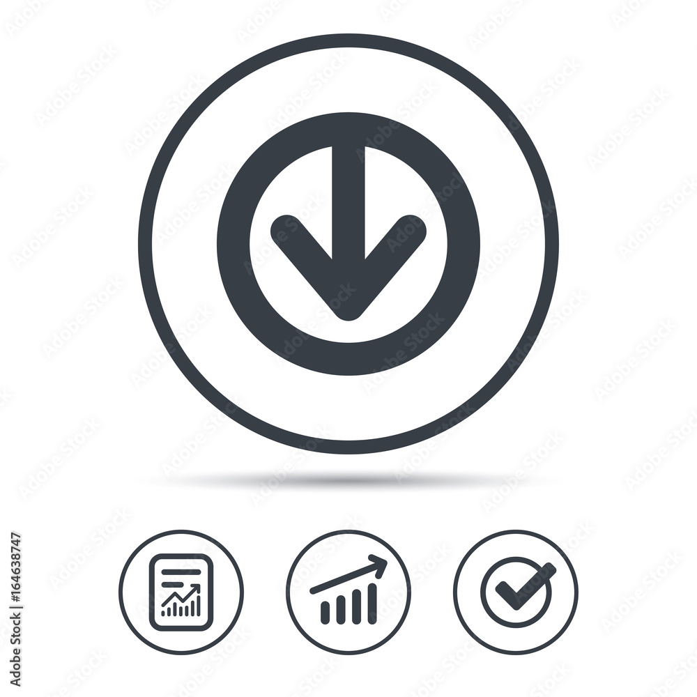 Download icon. Load internet data symbol. Report document, Graph chart and Check signs. Circle web buttons. Vector Download icon. Load internet data symbol. Report document, Graph chart and Check signs. Circle web buttons. Vector
