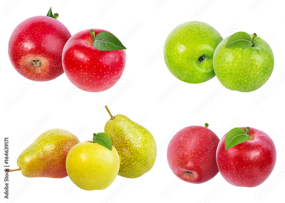 apples and pear isolated on white