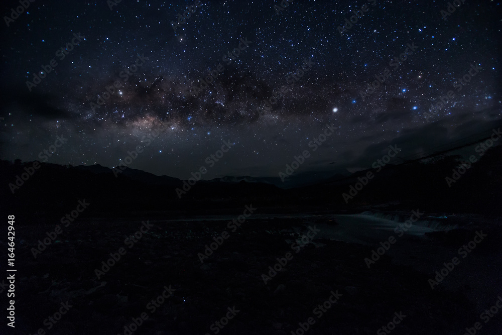 Beautiful Milky way, Amazing Milky Way galaxy at Borneo, The Milky way, Long exposure photograph, with grain.Image contain certain grain or noise and soft focus.