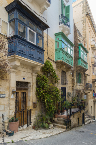 A street in Valletta with colorful balconies, Malta