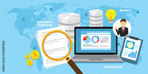 Business intelligence concept vector background illustration with various items and symbols