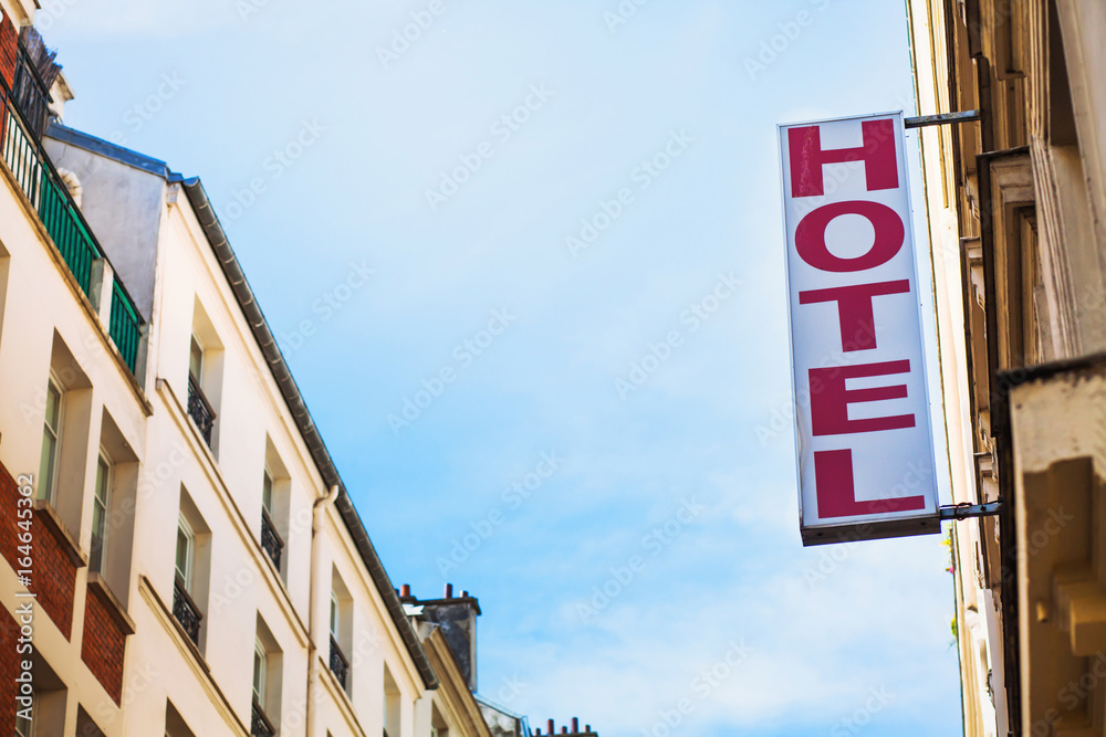 hotel sign on the street of european city