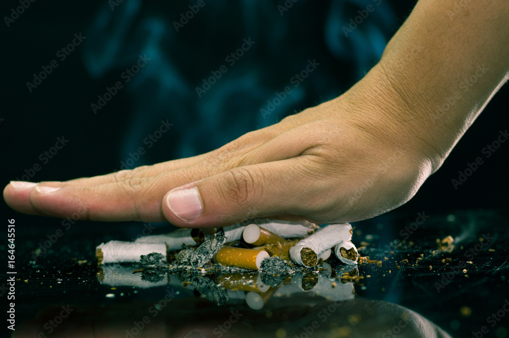 Close up of a hand representing a STOP Smoking. World no tobacco day Close up of a hand representing a STOP Smoking. World no tobacco day