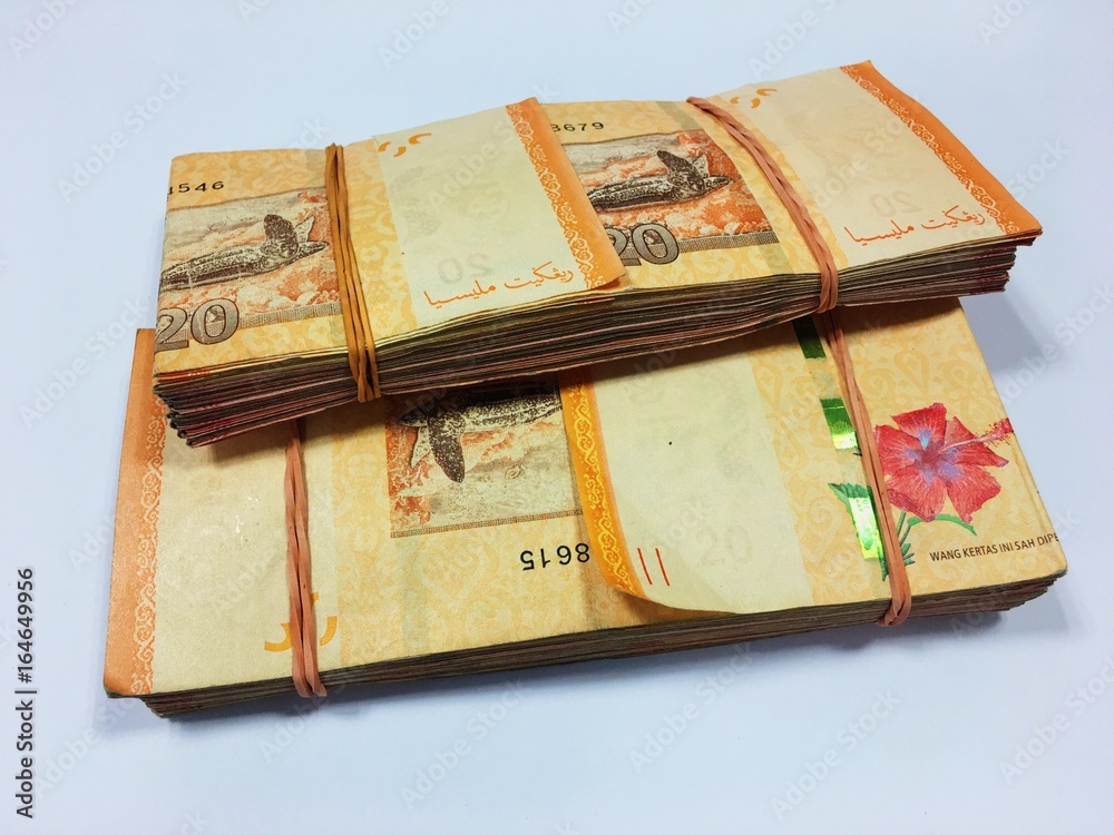 Malaysia Currency (MYR): Stack of Ringgit Malaysia bank note with 