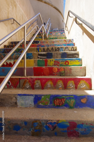 Colorful stairs of a School in Bonifacio, with drawings made by the kids.