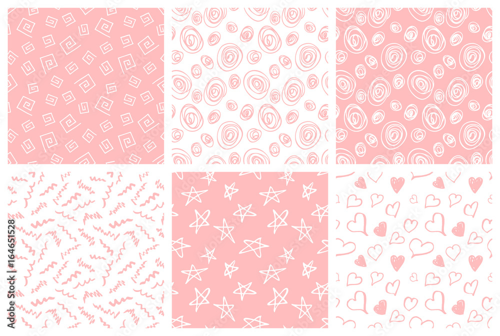 Set of vector abstract hand drawn seamless patterns. EPS10