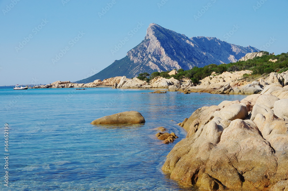 Scenic view of Tavolara from Sardinia coastline.