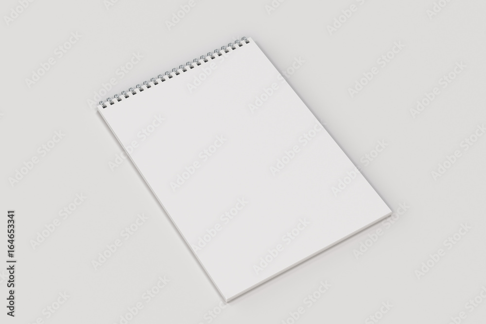 Blank white notebook with metal spiral bound on white background Blank white notebook with metal spiral bound on white background