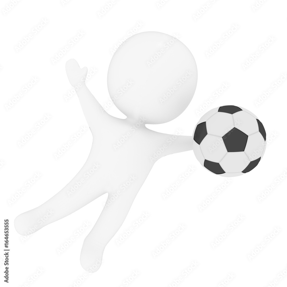white human diving for catching football in 3D rendering white human diving for catching football in 3D rendering
